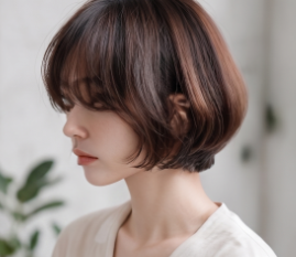 柔らかなブラウンカラーのヘアスタイル